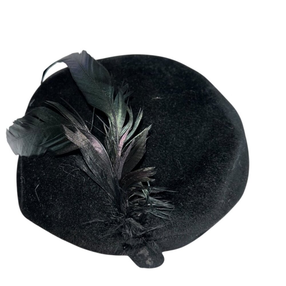Vintage Muriel black velvet feathers woman's beret cap hat - Picture 1 of 5